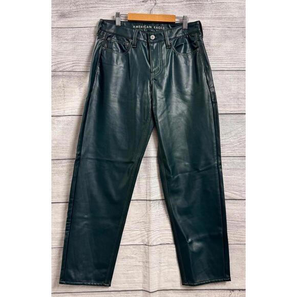 American Eagle Hunter Green Straight Faux Leather Pants Women Size 30W - Picture 1 of 3